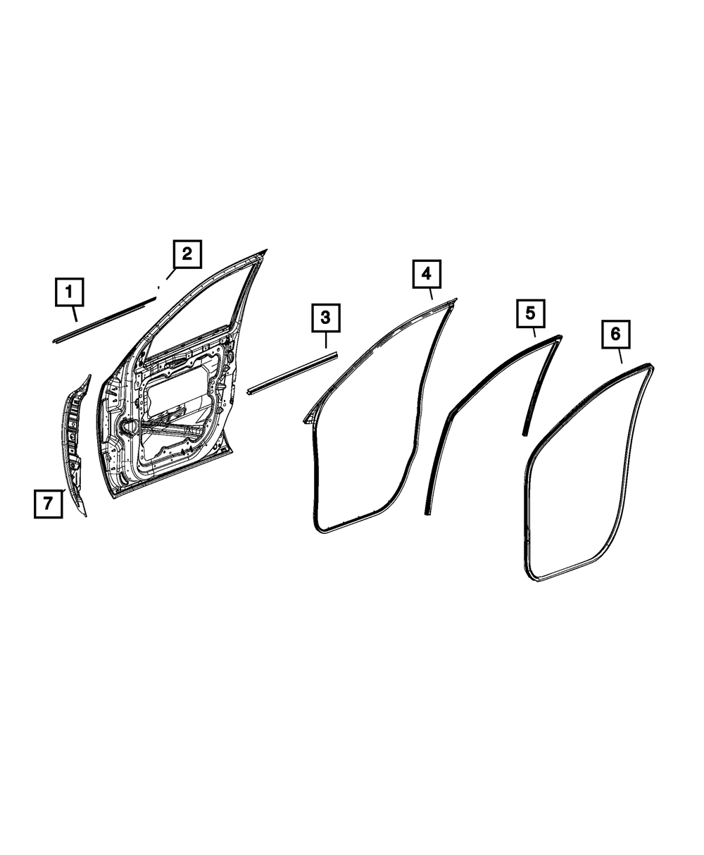 Front Door Belt Outer Weatherstrip, Right - Mopar (55399160AE)