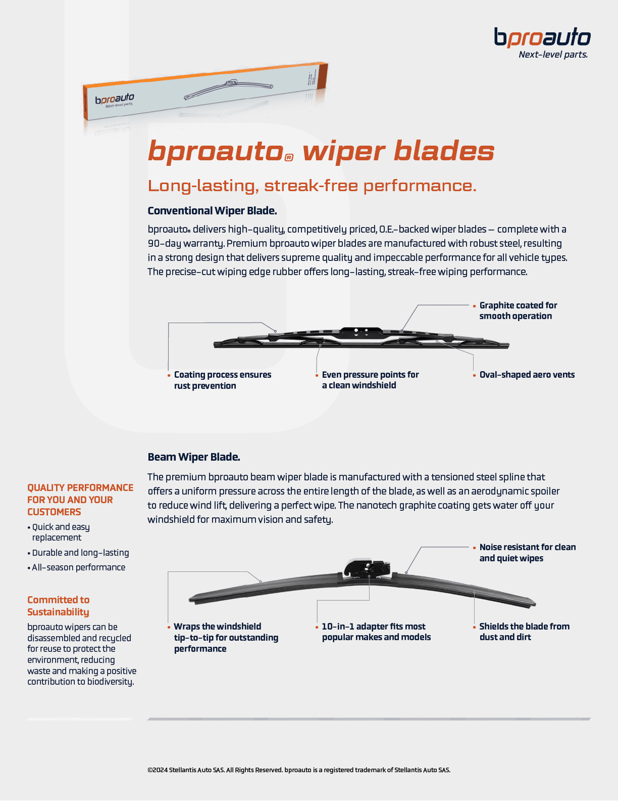 bproauto™ 26″ Beam Wiper Blade (1BP00665AA) – OEM Front Wiper, J-Hook Mount